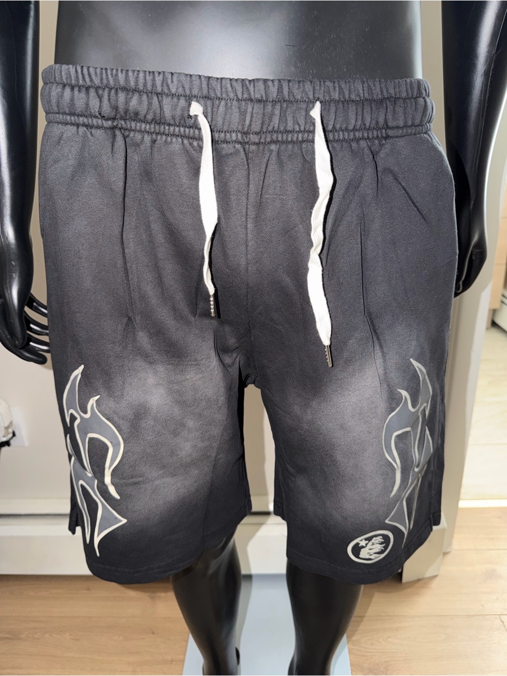 Men's Black Athletic Drawstring Shorts with Subtle Tribal Print